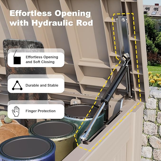 EasyUp 180 Gallon Outdoor Storage Box, Resin Waterproof UV-Resistant Deck Box with Hydraulic Lid Support, Reinforced Stability for Patio, Garden, and Poolside, Gray