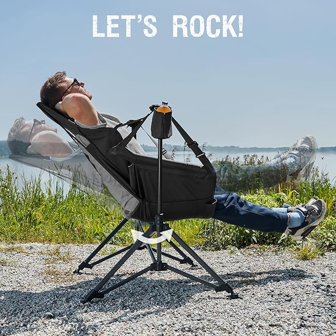 Portal Hammock Camping Chair, Portable Outdoor Swinging Chairs, Rocking Chair for Adults with Adjustable Back and Height for Lawn, Backyard, Patio, Supports 400 lbs, Mesh High Back, Black, 2 Pack