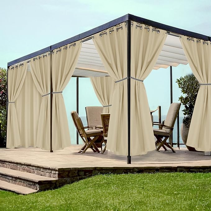 HolidayIdeas Grommet Outdoor Curtains for Patio Waterproof 8 Pcs All Weather Balcony Outside Curtains for Apartments, Gazebo, Pergolas, Porch, 54x108 Inch, Cream