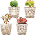 Gepege Succulent Pots, 4 Inch Small Indoor Ceramic Planter Pot with Drainage Holes and Saucers for Plants- Creamy White - Set of 4