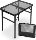 2Ft Small Folding Table with Carry Handle, Camping Table Adjustable Height 10.6–22 in, Black Metal Mesh, Portable & Compact for Outdoor/Indoor,Grill Table, 23.6×15.8 in, 4 lb, 66 lb Capacity