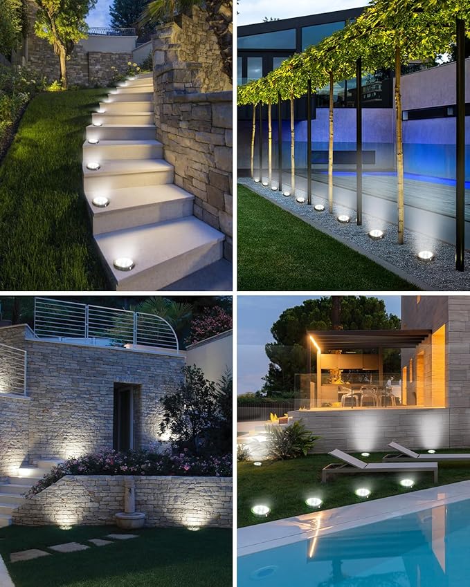 btfarm 12 Pack Solar Lights Outdoor, 8 LED Solar Ground Lights IP65 Waterproof Flat Solar Disc Light, Pathway Lights for Garden Lawn Patio Yard Path Landscape, Cool White