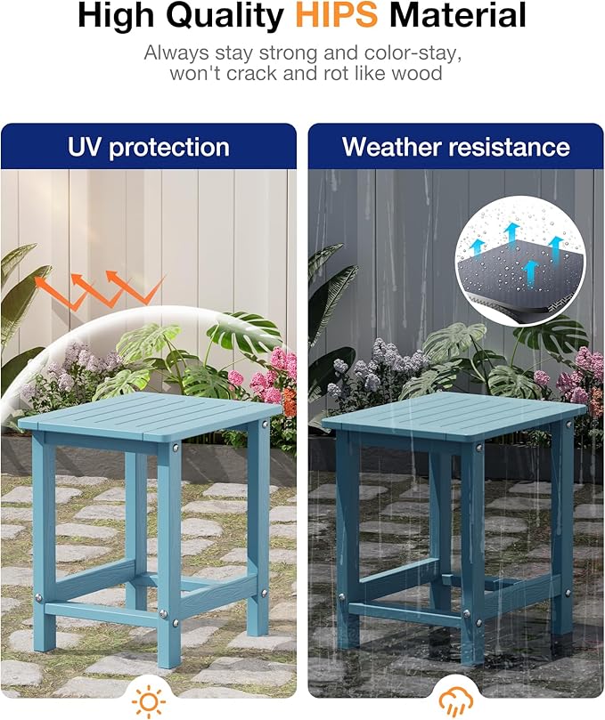 YEFU Outdoor Side Table for Patio: 16" HIPS Weather - Resistant Adirondack Tables Set of 2 - Small Square End Tables for Backyard Pool Porch Balcony - Indoor Outdoor Durable Table Blue