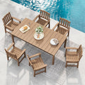 Stoog 7-Piece All-Weather Patio Dining Set, HIPS Dining Table with Cross-Braced Aluminum Frame & Umbrella Hole, 6 Waterproof Chairs, Fade & Rot Resistant, for Backyard, Garden, Deck, Teak