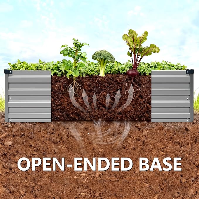 Vengarus 8x4x1FT (2 Pack) Galvanized Raised Garden Bed Kit, Outdoor Metal Planter Box for Vegetables, Rectangular Steel Container, Easy Assembly (Silver)