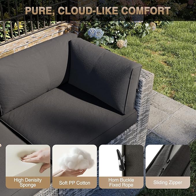 Aoxun Patio Furniture Sets, 7-Piece Outdoor Patio Furniture with Thick Cushions, Wicker Outdoor Conversation Set Sectional Sofa for Backyard, Poolside, Garden (Black-Grey, 7 x 25.6 - Seats)