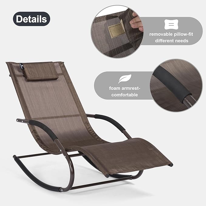 Lounge Chairs, Chaise Lounges with Detachable Pillow for Patio, Lawn, Pool, Outdoor Lounge Chairs Set of 2, Brown