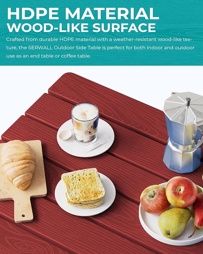 SERWALL Folding Outdoor Side Table Set of 4, Small Adirondack Side Table, Red