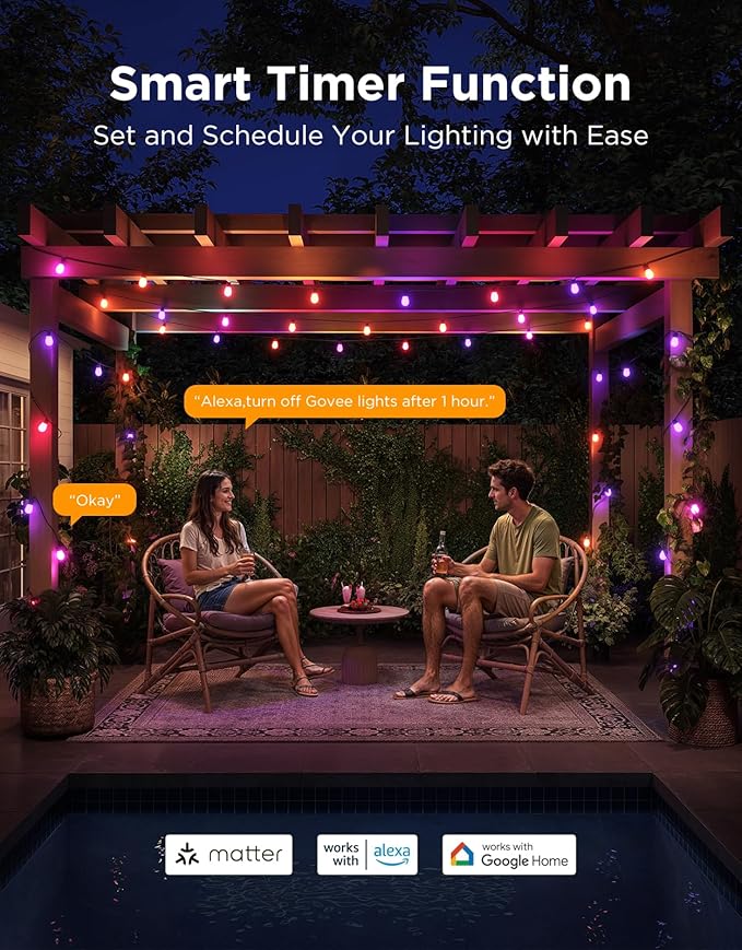 Govee S14 Bulb Outdoor String Lights 2, 144ft RGBIC Smart Warm White Outdoor Lights with 15 LED Bulbs, 111 Scene Modes for Outdoor Decor, IP66 Compatible with Alexa, Google, Matter, APP Control