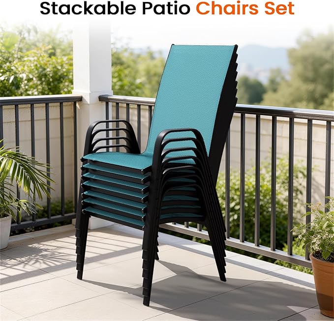JEAREY Patio Dining Chairs Set of 6, Outdoor Stackable Dining Furniture Set, All Weather Dining Set for Lawn, Garden, Backyard, Poolside, Peacock Blue