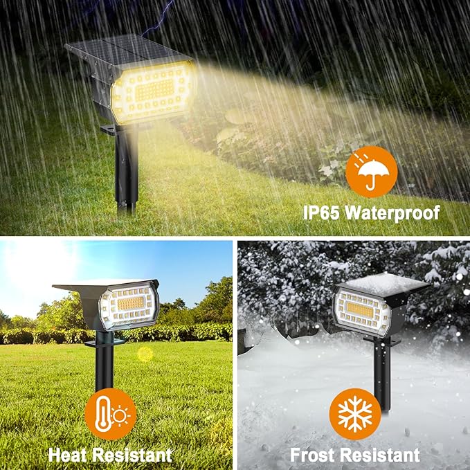 LANSOW Solar Spot Lights Outdoor, [4 Pack/76 LED] 2-in-1 Solar Landscape Spotlights, 3 Modes IP65 Waterproof Dusk to Dawn Solar Powered Flood Wall Lights for Outside Yard Garden Pathway(Warm White)