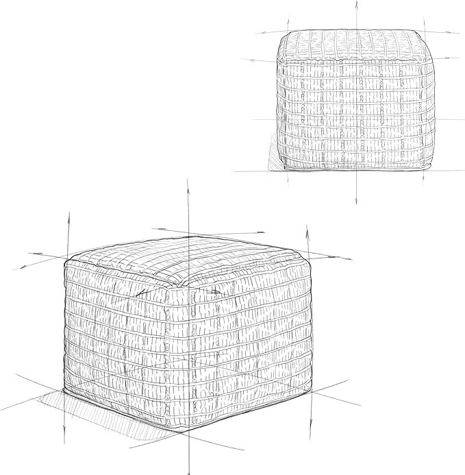 SIMPLIHOME Noreen Square Pouf - 18 inch Wide Upholstered Handwoven Cotton Ottoman in Slate Grey and White, Boho Footstool or Extra Seating for Living Room with Polystyrene Filling, Assembled