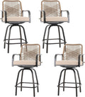 Patio Swivel Bar Stools Set of 4, Outdoor Rattan Height Bar Patio Swivel Chairs with Steel Frame and Thickened Cushion for Garden, Balcony, Lawn and Backyard (Rattan Brown)