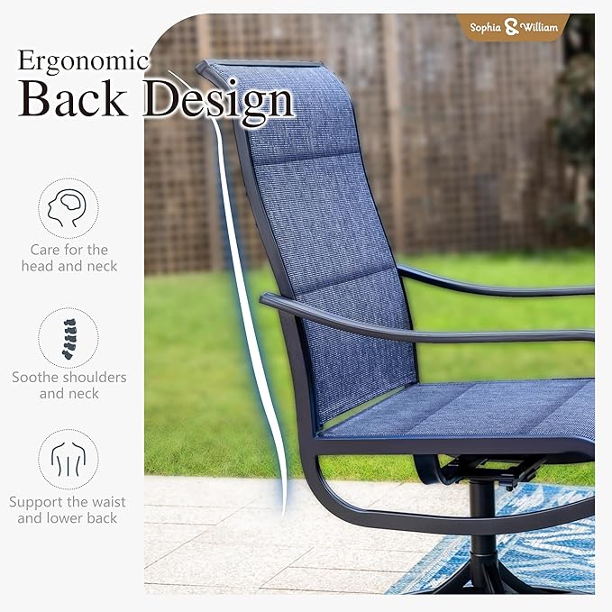 Sophia & William Outdoor Patio Dining Set 5 Pieces, 4 x Textilene Swivel Patio Chairs with Padded and 42" Round Metal Dining Table, Outdoor Table and Chair Set for Lawn Garden (Blue)