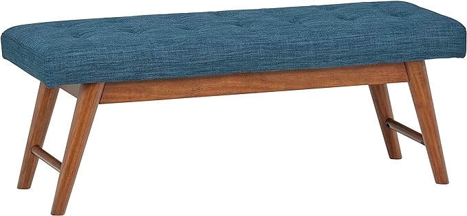 Amazon Basics Modern Haraden Upholstered Button-Tufted Bench, Blue, 16 x 44 x 17 in