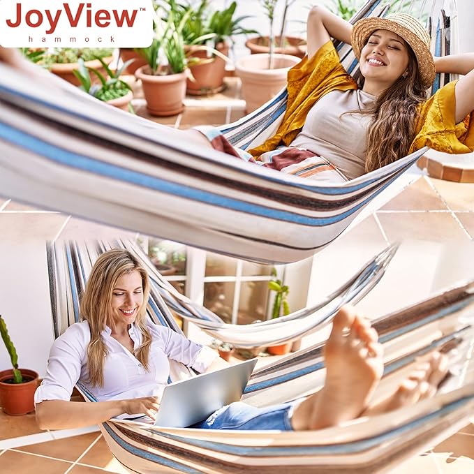 JoyView Brazilian Hammock for Single Person - 78.8x39.4” Portable Cotton Hammock with Hanging Ropes & Carry Bag Large for Patio 300LBS Capacity Perfect for Outdoor/Indoor - Natural White