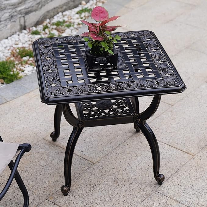 C/G Outdoor Side Tables,Cast Aluminum Patio End Tables,Anti-Rust Coffee Table for Garden Patio Lawn (Square-end Tables, Copper)