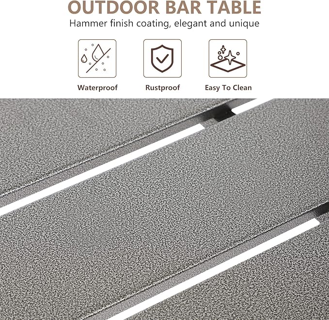 Outdoor Patio Counter Height Bar Table, 55" Rectangle for Patio, Garden, Yard, Balcony, Poolside (Gray)