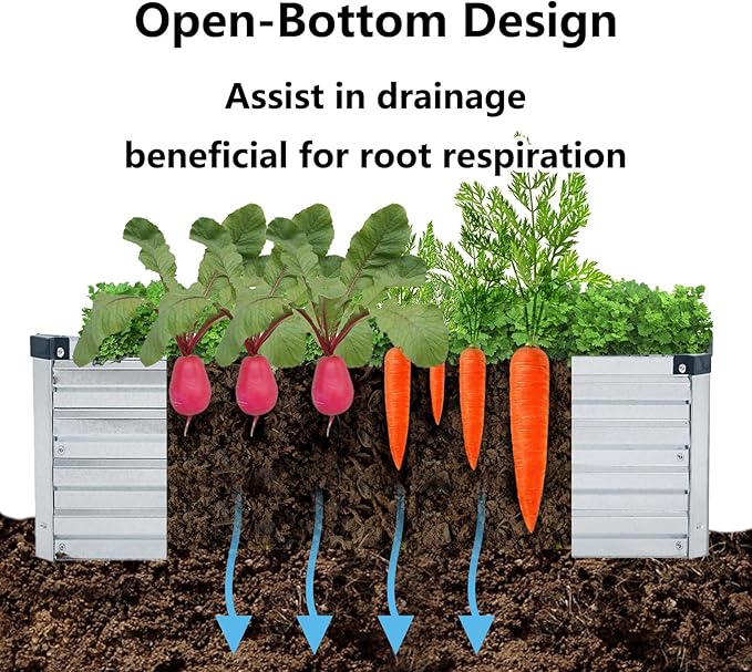 3 Pack 6x3x1FT Galvanized Raised Garden Bed Kit, Outdoor Metal Planter Box for Vegetables, Bottomless Rectangular Gardening Bed with Support Rods, Tool-Free Assembly, Silver