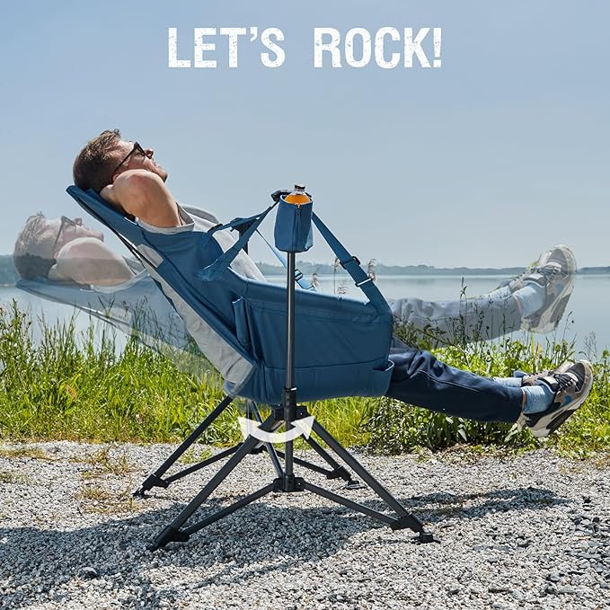Portal Hammock Camping Chair, Portable Outdoor Swinging Chairs with Adjustable Back and Height for Lawn, Backyard, Patio, Supports 400 lbs, Breathable Mesh High Back, Blue