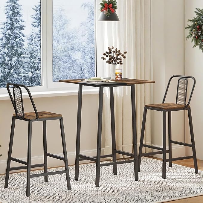 Bar Table, Kitchen Dining Table, Bar Counter Height Table, Pub Color Matching Breakfast Table, for Dining Room, Tavern, Coffee Corner, Party, Rustic Brown and Black BT02BR