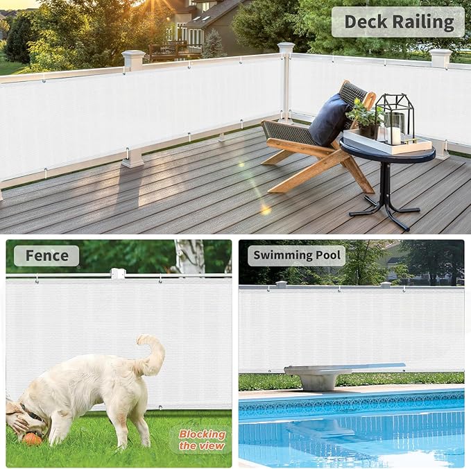 LOVE STORY Balcony Privacy Screen, 2.5'x5' Deck Shield Screen Fence Cover,UV Protection and Weather-Resistant,3 FT Height for Deck, Patio, Backyard, Outdoor Pool, Porch, Railing, White