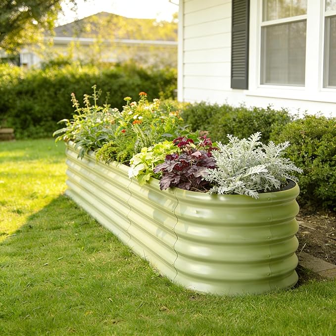 6-Pack Galvanized Raised Garden Bed 8x4x1.5 | 10x2x1.5 ft, 18" Tall Metal Planter Boxes Outdoor for Vegetable Herbs, Modular Raised Flower Bed for Gardening with Zn-Al-Mg Coated - Sand Beige
