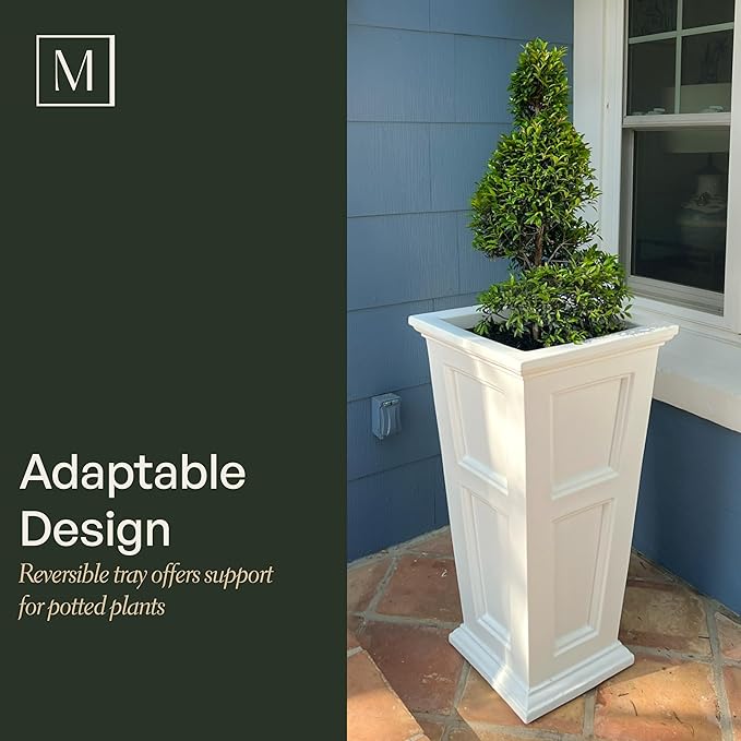 Mayne Fairfield 28-Inch Tall Planter – Self-Watering, Weather-Resistant Planter for Flowers – Durable Outdoor Design for Patio, Porch, or Entryway
