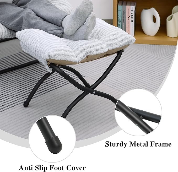 15"(H) Folding Ottoman, Foldable Footrest Stool, Portable Small Foot Stool for Couch, Collapsible Foot Rest Ottoman for Sofa, Accent Padded Ottomans for Living Room, Bedroom, Stripe Grey