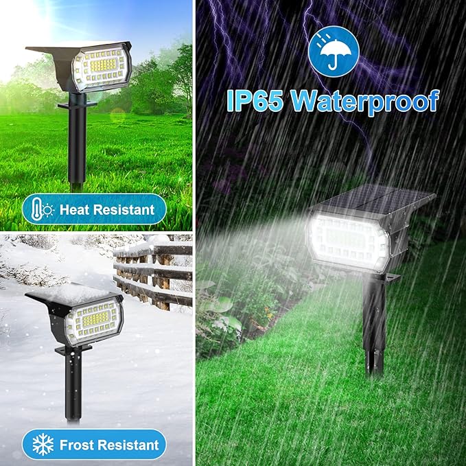 Solar Spot Lights Outdoor, [57 LED/2 Pack] Solar Lights Outdoor IP65 Waterproof, 3 Modes Solar Powered Landscape Spotlights for Garden Yard Outside Patio Pathway Pool(Cold White)