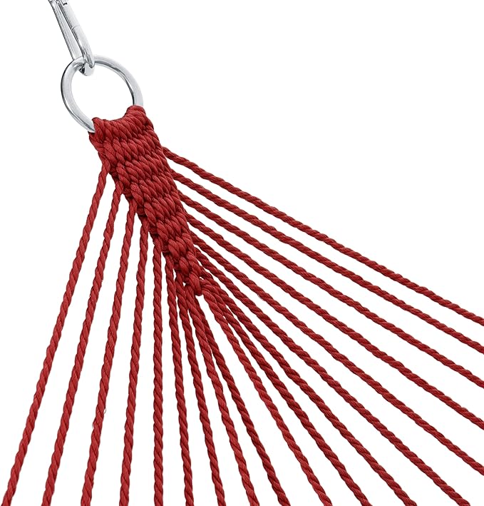 Lazy Daze Hammocks 10.5 FT Double 2 Person Caribbean Rope Hammock, Hand Woven Polyester Hammock with Spreader Bars, for Outside Outdoor Backyard Patio Poolside, 450 LBS Capacity, Red