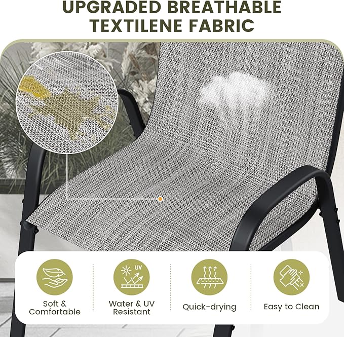 UDPATIO Patio Chairs Set of 4, Stackable Outdoor Dining Chairs with High Back, Breathable Textilene Fabric Outdoor Chair All Weather, 350LBS Capacity for Garden, Backyard (Light Grey)