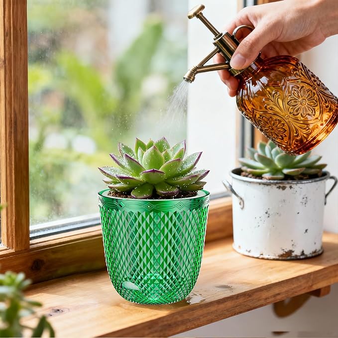 QCQHDU 2 Pack Self Watering Pots, 5.7 Inch Flower Pots with Drainage Holes and Water Filling Port, Garden Planter for Indoor Outdoor Plants (Emerald)