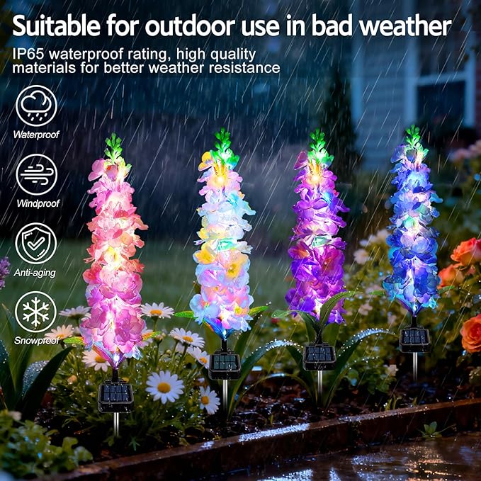 Solar Garden Lights, Delphinium Flowers 2 Pack 40 LEDs, Waterproof Outdoor Lights Two Lighting Modes for Wedding Party Garden Yard Patio Lawn Decor and Gift for Mother