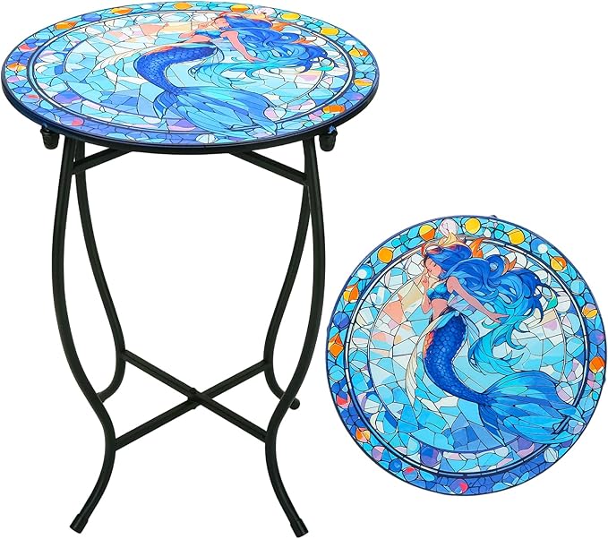 Fashion&cool Patio Side Table for Small Space, 14 Inch Weather Resistant Metal Side Table, Small Round End Table Accent Table for Patio Yard Porch Balcony Garden Bedside Plant Stand Indoor Outdoor