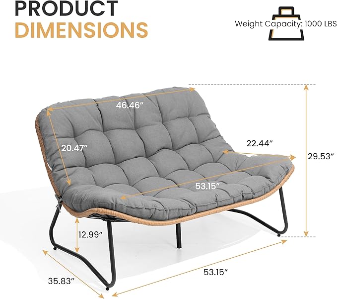 Crestlive Products Outdoor Loveseat 2PCS, Patio Conversation Set, All-Weather Boho Rattan Patio Furniture with Soft Cushion for Balcony, Poolside, Backyard (Without Table)