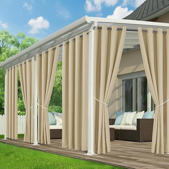 Outdoor Curtains for Patio Waterproof - 6 Panels Privacy Weatherproof Outside Curtains with Grommets for Pergola, Gazebo, Porch, Cabana, Balcony, 54 x 120 Inch, Cream