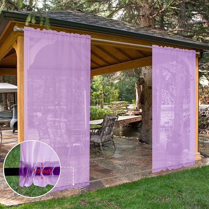 SpaceDresser Waterproof Outdoor Sheer Curtains for Patio - 2 Panels Rod Pocket Indoor Voile Sheer Curtain for Living Room,52W x 84L inch, Lavender