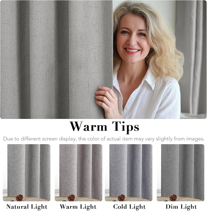 H.VERSAILTEX Linen Blackout Curtains 63 Inches Long 100% Blackout Thermal Insulated Textured Linen Look Curtain Draperies Anti-Rust Grommet, Energy Saving with White Liner, 2 Panels, Dove Gray