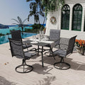 MELLCOM 5 Pieces Outdoor Dining Set, 4 Swivel Rocker Chairs with High Back Textilene & Square Metal Dining Table with Umbrella Hole, Patio Furniture Set for Porch, Garden, Backyard, Deck, Grey
