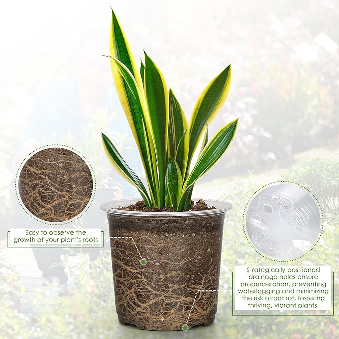 4 Inch Clear Nursery Pots for Plants with Sacuers 15 Pack, Plastic Flower Pots with Drainage Holes, Variety Pack Seedlings Garden Pot for Indoor Outdoor (4 inch)