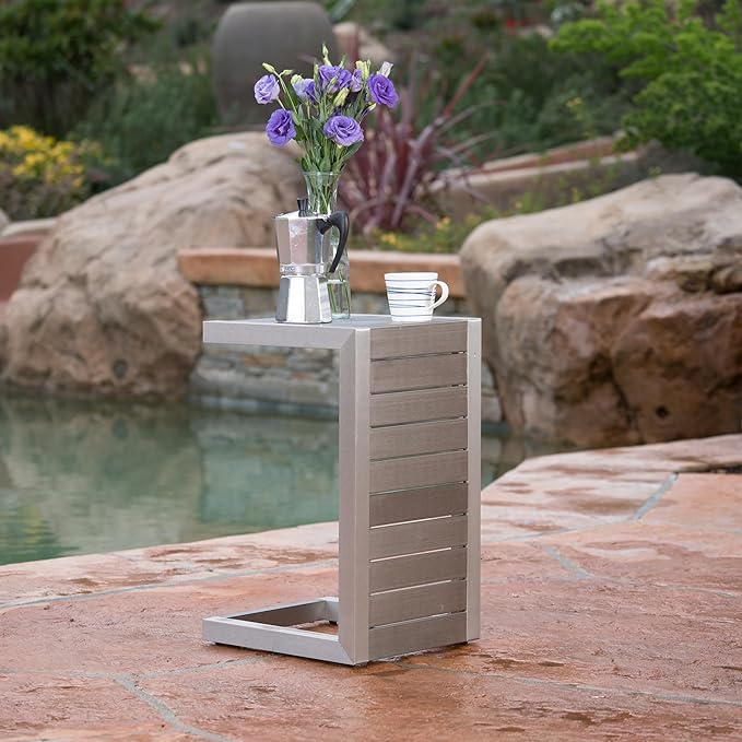 Christopher Knight Home Cape Coral Aluminum C-Shaped End Table, Silver