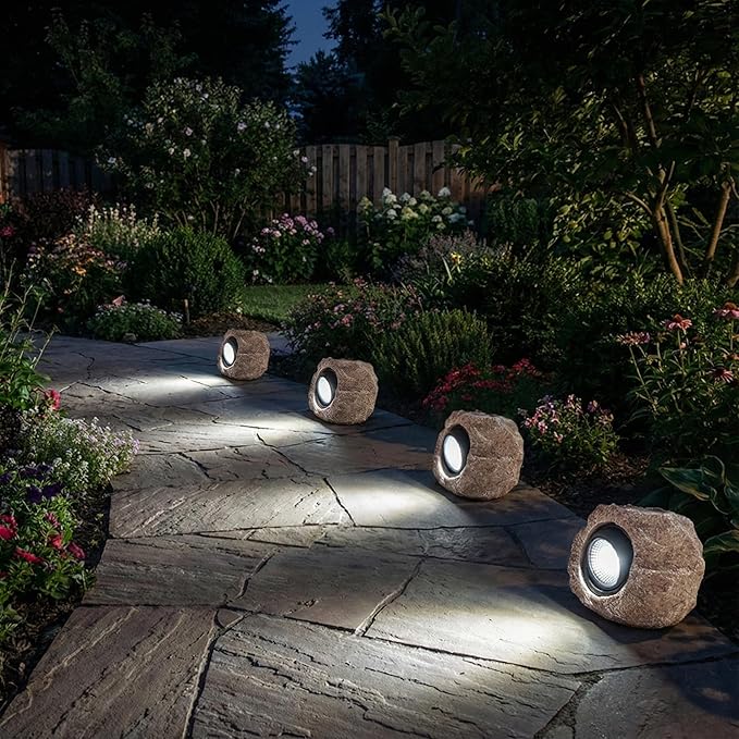 Solar Rock Lights Outdoor Garden Waterproof - Super Bright LED Solar Spotlights, Solar Powered Landscape Path Decorative Garden Stone Lights for Pathway, Walkway, Yard, Patio (2 Pack)