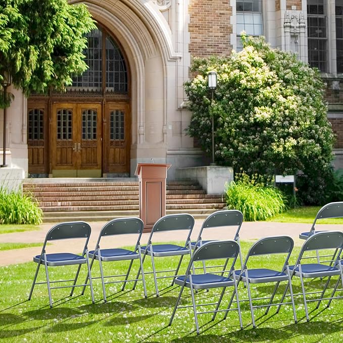 VINGLI 6 Pack Folding Chairs with Padded Seats, Metal Frame with Pu Leather Seat & Back, Capacity 350 lbs, Blue