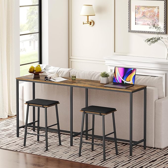 70.8" Long Bar Table, Counter Bar Height Table, High Top Table, Rectangular Hightop Bar Pub, for Kitchen, Living Room, Entryway, Rustic Brown and Black BT08BR