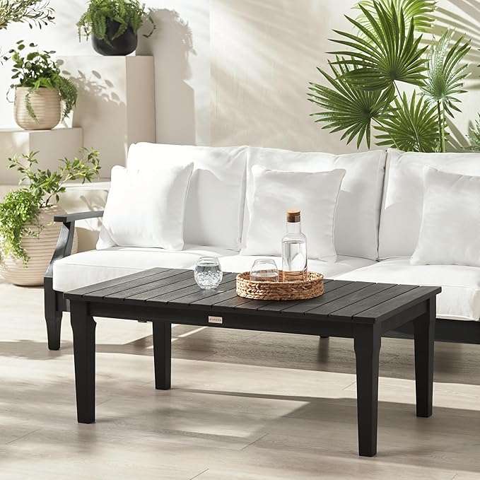 SAFAVIEH Couture Outdoor Collection Martinique Black Solid Wood Patio Coffee Table