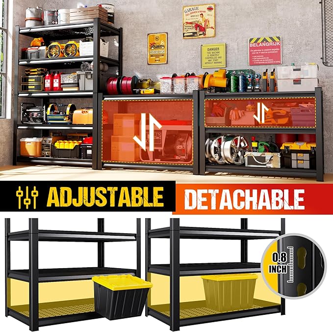 71" H Garage Shelving Heavy Duty Storage Shelves, Adjustable Metal Shelving Unit, Utility Garage Organizer Shelf for Basement, Pantry, Kitchen, Warehouse, Supermarket, 45.6" Wx17.7 Dx71.2 H