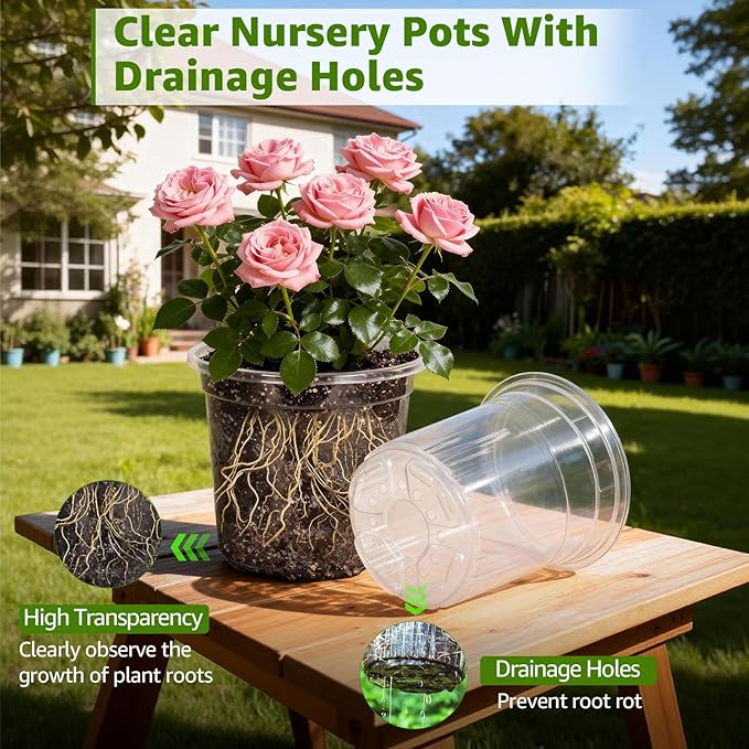 MIXC Clear Nursery Pots with Drainage Holes, 7/5/4 Inch Reinforced Transparent Plastic Seed Starter Pots, for Indoor Outdoor Gardening Seedling Planter, 30 Pack