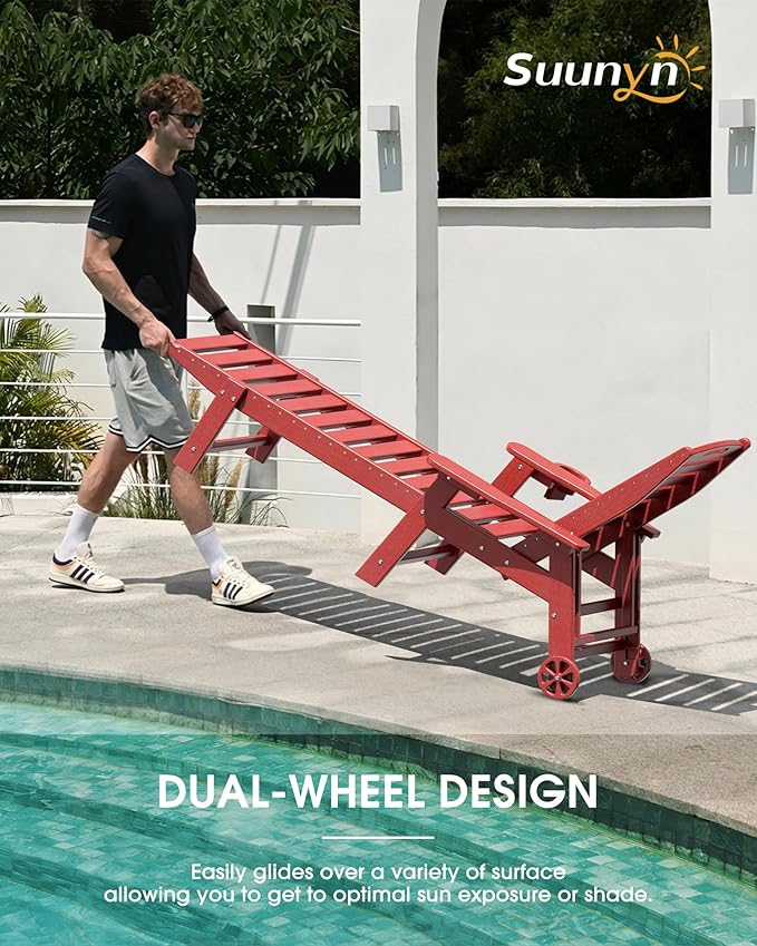 Lounge Chair Outdoor Set of 2, HDPE Chaise Lounge Outdoor, Pool Lounge Chair for Pool Poolside Deck Backyard Patio, Red