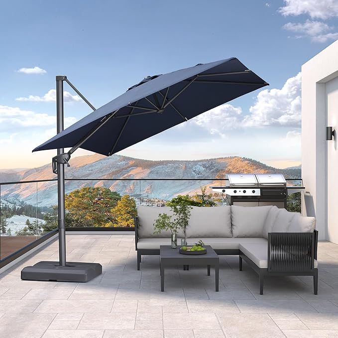 PURPLE LEAF Patio Umbrella 8' X 8' Rectangle Cantilever Umbrella Large Aluminum Outdoor Umbrellas with 360-degree Rotation & UPF40+ Premium Fabric for Deck Pool Garden Yard, Ocean Slate